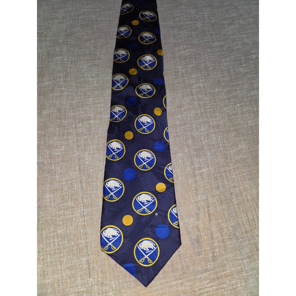 Buffalo Sabres NHL Mens Silk Tie Navy Blue Gold Polka Dot RM Sport Made in USA
